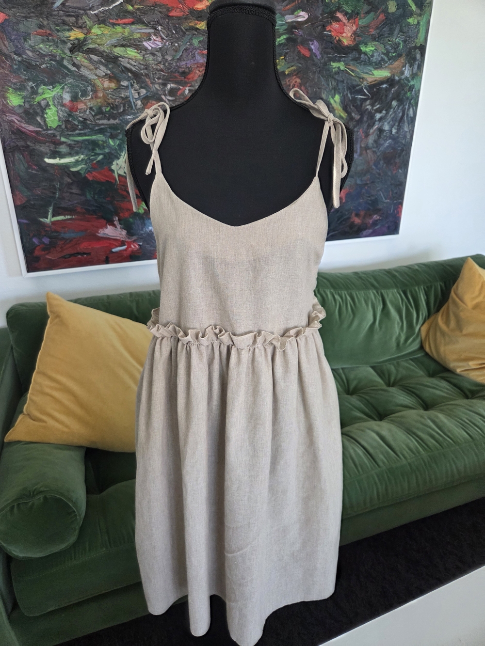 New Commense Levanzo Tied Shoulder Cotton Linen Mini Dress NWOT Neutral, Small - Picture 3 of 7